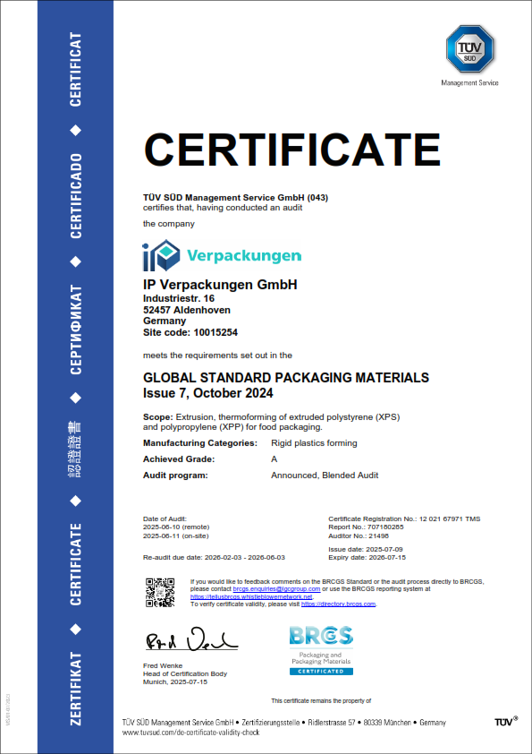 BRCGS Global Standard for Packaging Materials – Certified